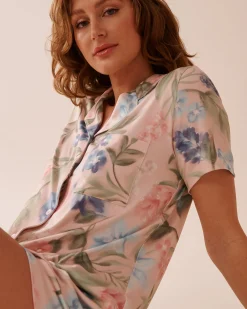 la Vie en Rose The Peachy Dream Collection|Tops></noscript>Watercolor Flower Print Super Soft Button-down Shirt Watercolour Flowers