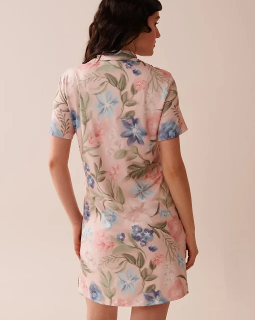 la Vie en Rose The Peachy Dream Collection|Nightshirts>Watercolor Flower Print Super Soft Button-down Sleepshirt Watercolour Flowers
