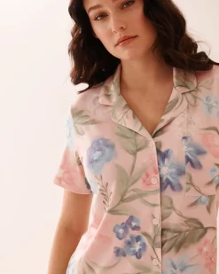 la Vie en Rose The Peachy Dream Collection|Nightshirts></noscript>Watercolor Flower Print Super Soft Button-down Sleepshirt Watercolour Flowers