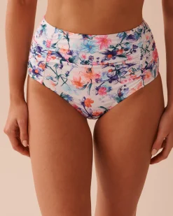 la Vie en Rose Bottoms>WATERCOLOR Shirred High Waist Bikini Bottom Watercolour Flowers