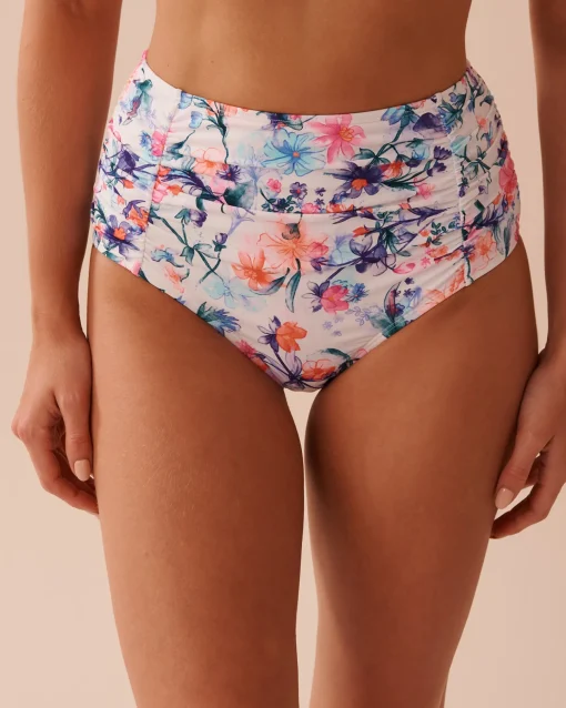 la Vie en Rose Bottoms>WATERCOLOR Shirred High Waist Bikini Bottom Watercolour Flowers