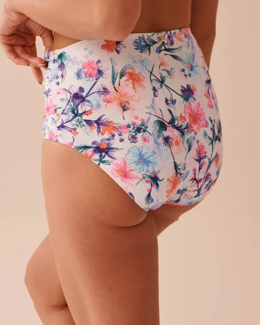 la Vie en Rose Bottoms>WATERCOLOR Shirred High Waist Bikini Bottom Watercolour Flowers
